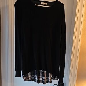 Honey Punch Black Tunic with Plaid Hem